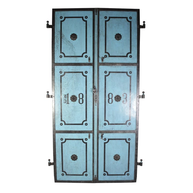Antique Oversized Blue Iron Double Doors, 1880s For Sale