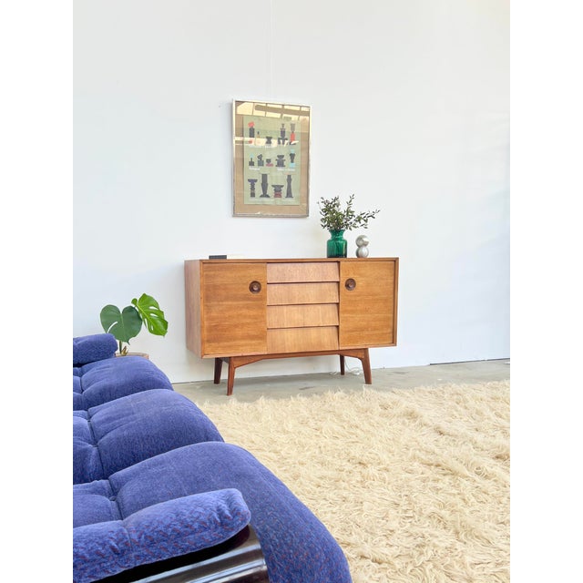 Mid-Century Brutalist Teak Sideboard with Drawers and Recessed Round Handles, 1960s For Sale - Image 4 of 18