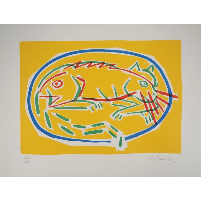 Robert Llimos, Poisson et chat, Lithograph For Sale