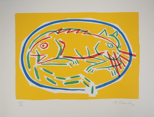 Robert Llimos, Poisson et chat, Lithograph