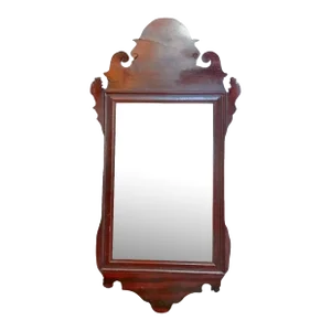 18th Century Chippendale Mahogany Mirror, American, English Style Wall Mirror. Original Glass.