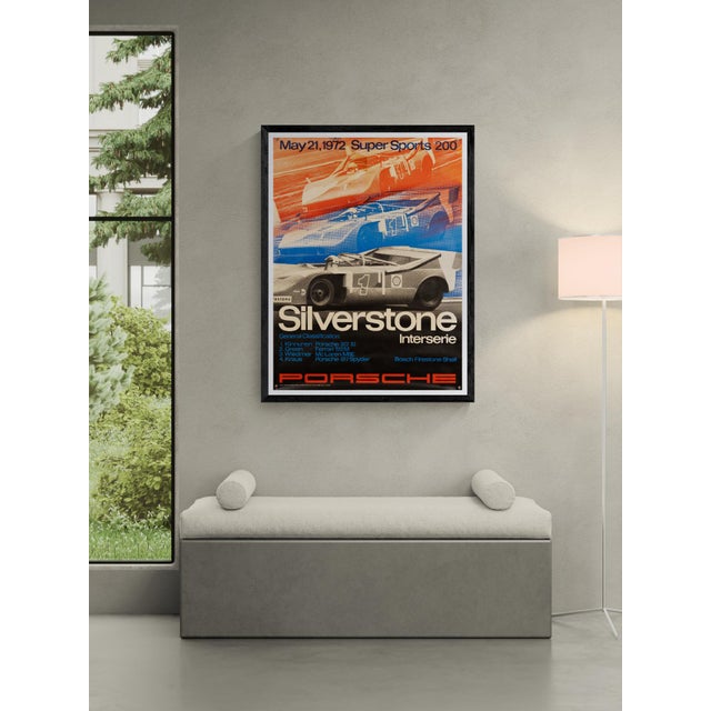The Piece This original 1972 Porsche poster celebrates the brand's participation in the Silverstone Interserie. Designed...