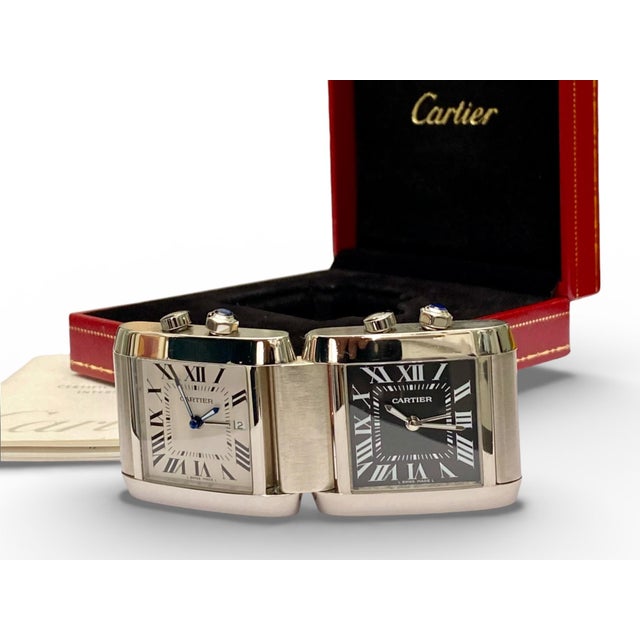 Glass Tank Française Folding Dual-Time Desk Clock from Cartier, 2000 For Sale - Image 7 of 12