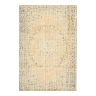 1970s Vintage Turkish Oushak Handmade Wool Cotton Beige Area Rug For Sale