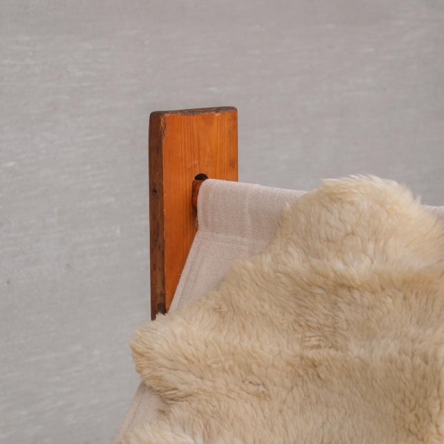 Mid-Century Modern Spanish Wood and Canvas Sling Chair, 1970s For Sale - Image 4 of 14