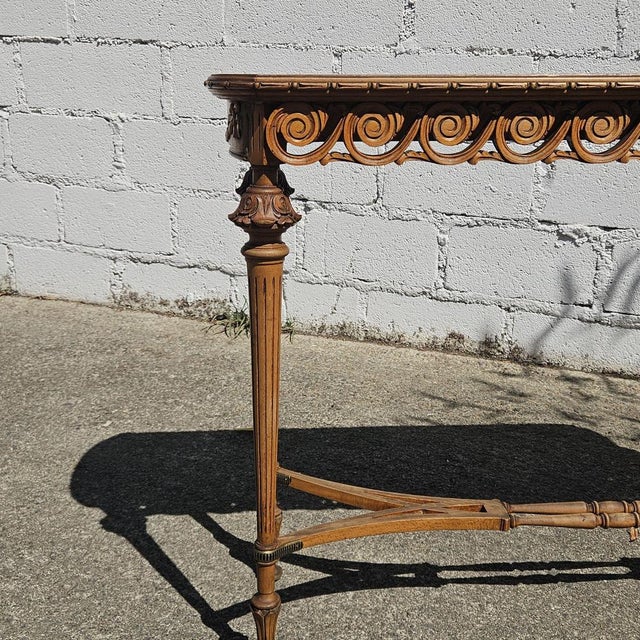 19th Century Louis XVI Handcarved Walnut Console Table with Burlwood Inlay For Sale - Image 6 of 18