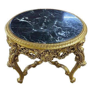 Baroque Style Golden Table Marble Topped For Sale