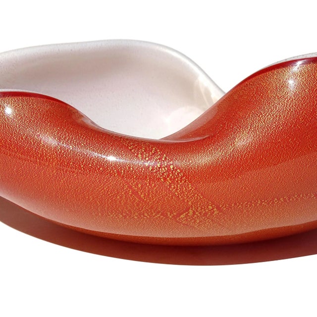 Vintage Murano Barbini Persimmon Orange White Gold Flecks Italian Art Glass Centerpiece Fruit Bowl For Sale In Orlando - Image 6 of 12
