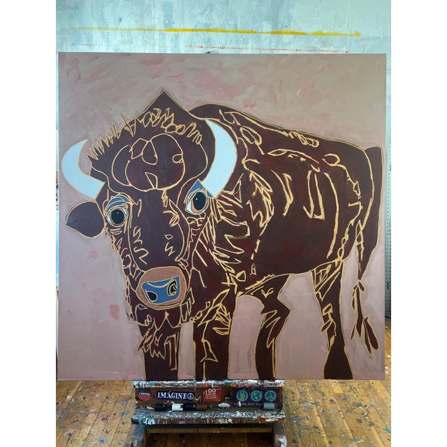 Textile Bella the Buffalo - Acrylic on Canvas by Melinda McLeod For Sale - Image 7 of 7