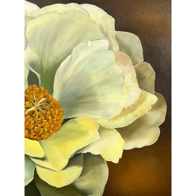 Modern Modern Floral Still Life With White Bloom Oil on Canvas Signed by Artist 1990's For Sale - Image 3 of 13