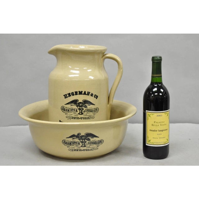 Antique Hegeman & Co. Large Pitcher w Basin 1837 Stoneware Drugs Medicines NY Apothecary. Circa Late 19th Century....