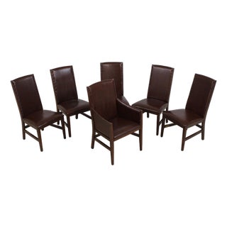 Set of 6 Stickley Leather Dining Chairs For Sale