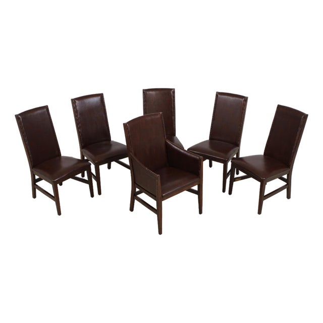 Set of 6 Stickley Leather Dining Chairs For Sale