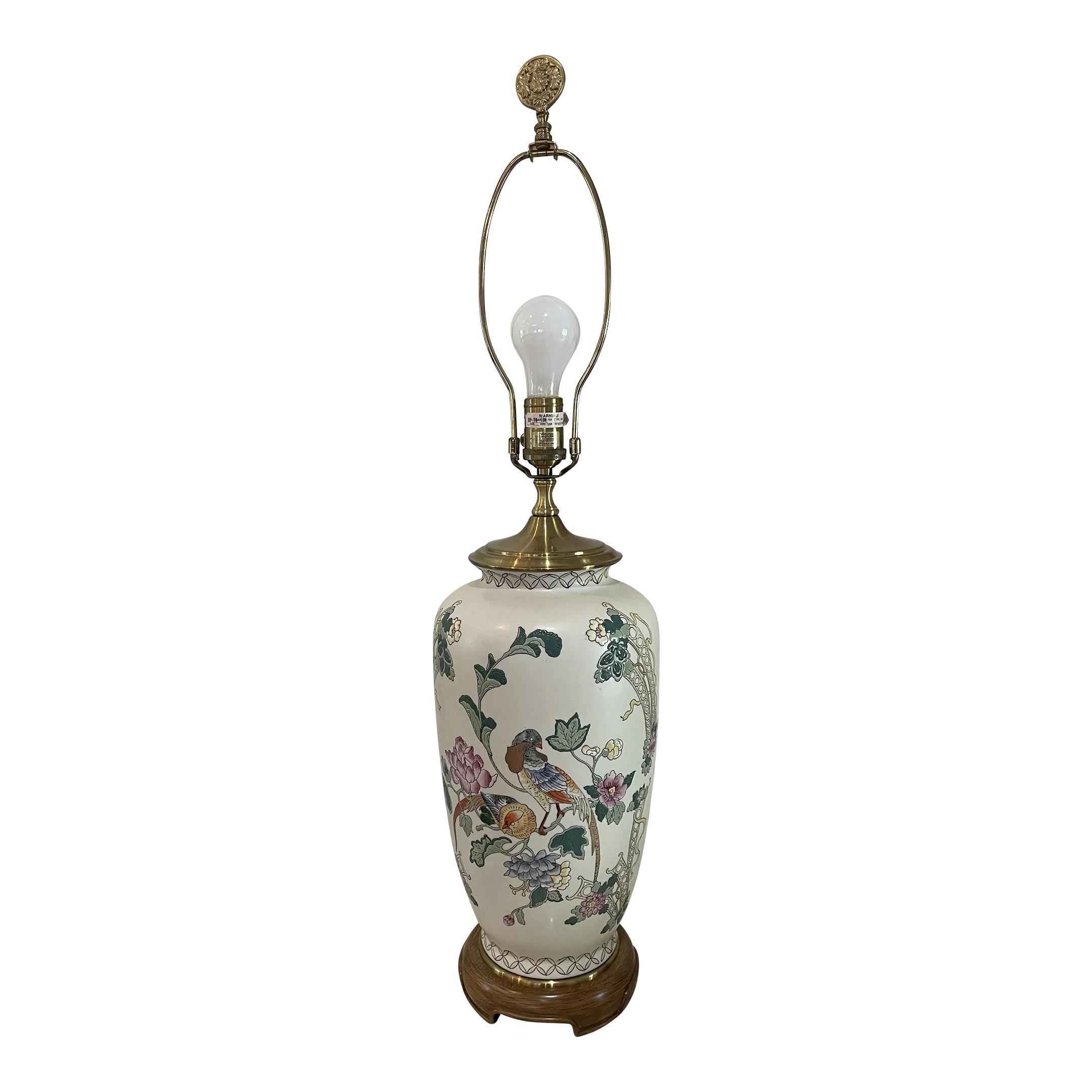 Vintage 1990s Chinoiserie Style Table Lamp With Bird and Flower