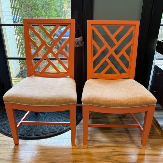 Traditional Pair of Kindel Trellis Side Chairs For Sale - Image 3 of 10