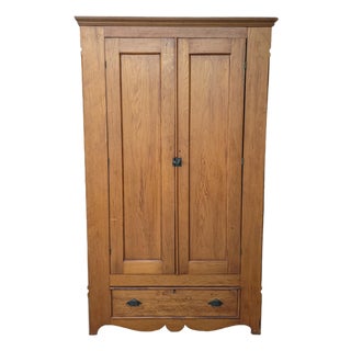 19th Century Antique European Pine Wardrobe Cabinet For Sale