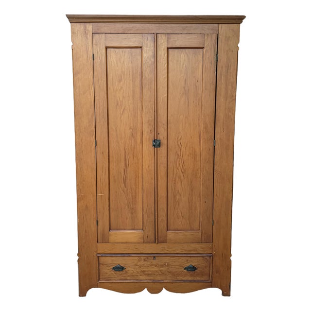 19th Century Antique European Pine Wardrobe Cabinet For Sale