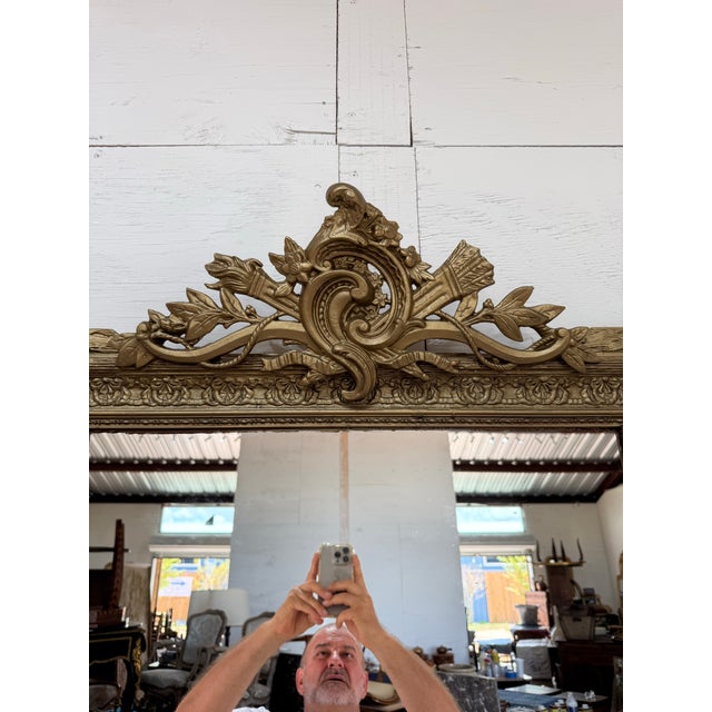 19th Century Large 19th Century French Louis XV Carved and Giltwood Mirror For Sale - Image 5 of 12
