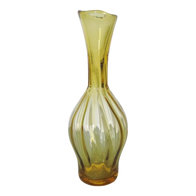 Mid 20th Century Blenko Modern Yellow Art Glass Vase For Sale