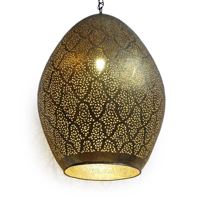 Moroccan Vintage Dasha Brass Egg Pendant Light For Sale - Image 3 of 8
