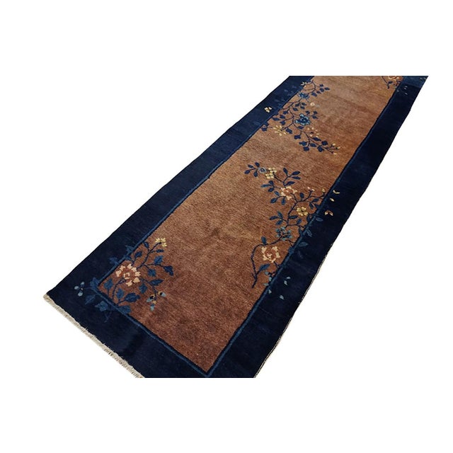 1920s 1920s Antique Brown Open Field Wool Floral Peking Chinese Hallway Runner Rug For Sale - Image 5 of 7