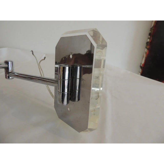 Plastic Vintage Polished Chrome and Lucite Swing Arm Wall Lights - a Pair For Sale - Image 7 of 8