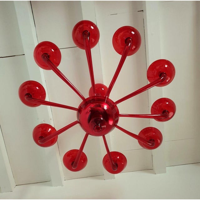 Red Murano Glass, Mid Century Modern, Chandelier Italy 1980s For Sale In Dallas - Image 6 of 11