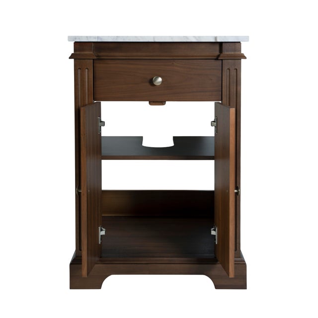 Rachelle 24 in. W Rectangular Wood & Marble Bathroom Vanity with Storage, Natural Walnut For Sale In Chicago - Image 6 of 11