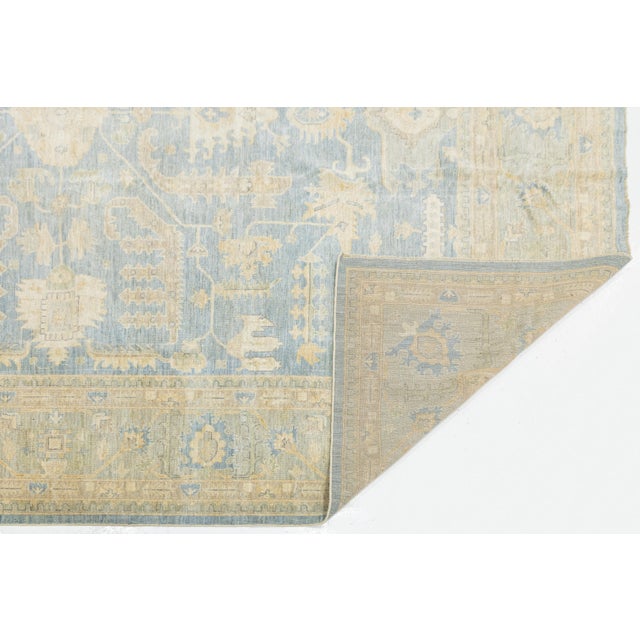 Modern Modern Hand-Knotted Oushak Style Wool Area Rug in Soft Sky Blue and Cream For Sale - Image 3 of 12
