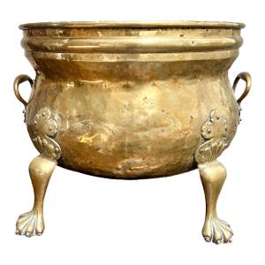 Large Antique English Brass Log Bin Planter