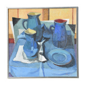 Helmut Meyer-Weingarten, Helmut Meyer-Weingarten, Gemälde, 1977 "Stillleben mit blauen Krügen", Oil on Canvas