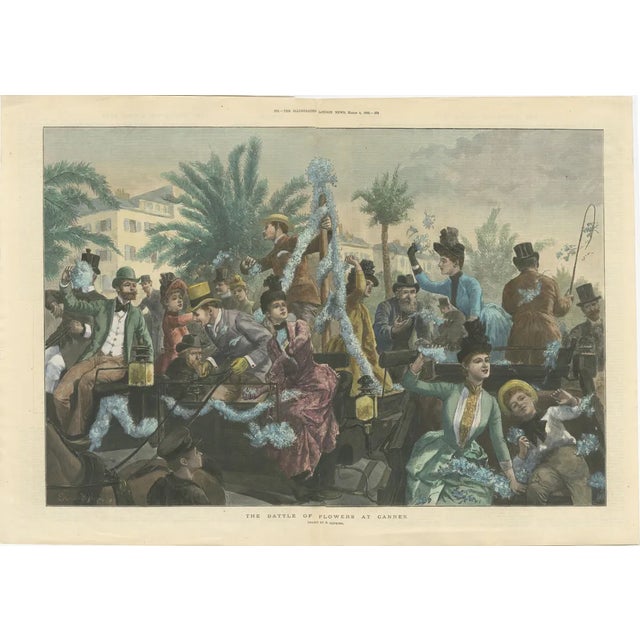 The Battle of Flowers at Cannes, 1889, Engraving on Paper For Sale