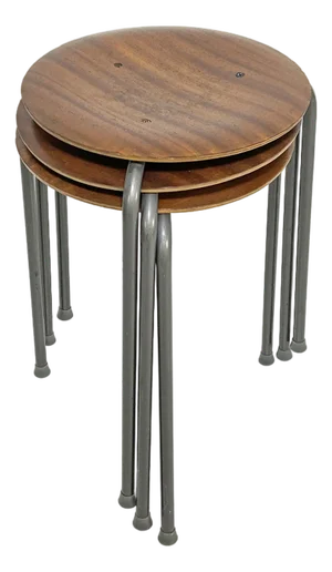 C. 1960s Arne Jacobsen Danish Teak Stacking Tripod "Dot" Stools -- Set/3