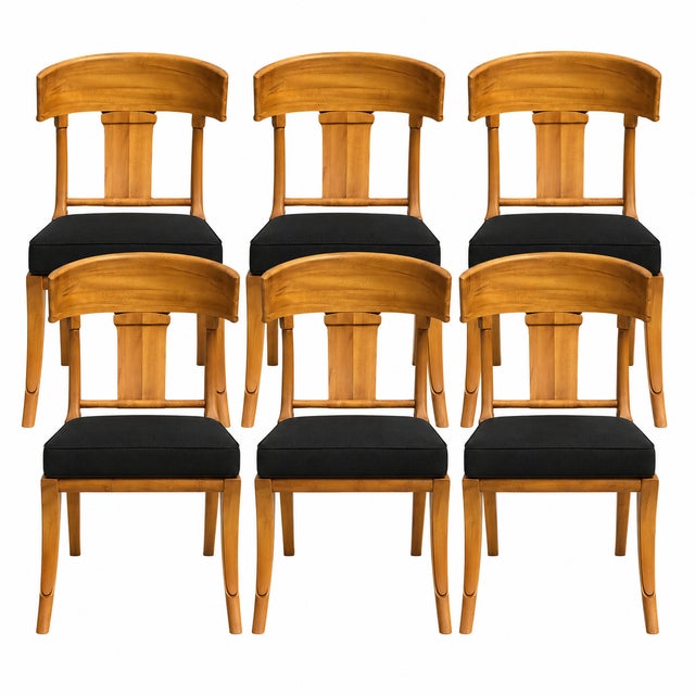 Set of 6 Teak Klismos patio chairs. The chairs are made of solid Peruvian Teak. Finished and ready to enjoy. Set is well...