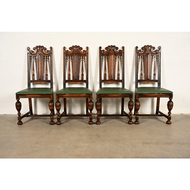 Berkey & Gay Antique English Jacobean Carved Walnut Dining Chairs, Set of Four For Sale - Image 15 of 15