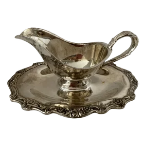 Vintage Silverplate Gravy Boat with Attached Underplate