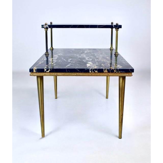 Hollywood Regency Italian Portoro Marble Brass Two Step Side Table For Sale - Image 3 of 13