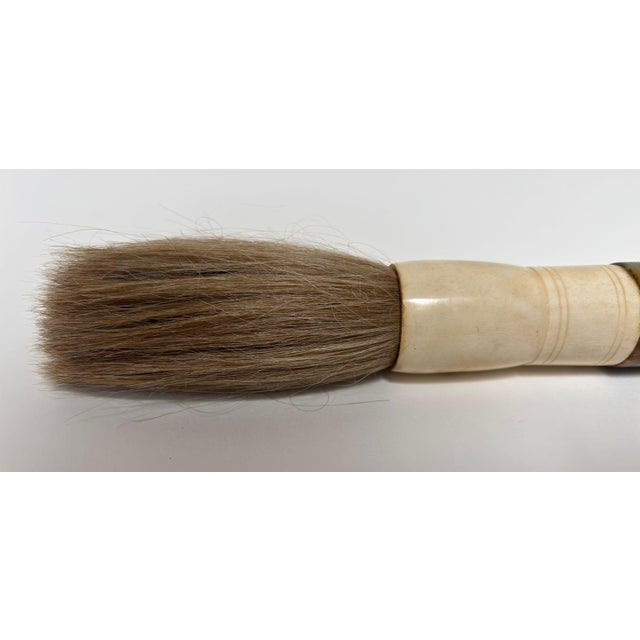 Chinoiserie Chinese Jade Bone and Horse Hair Calligraphy Brush Hand-Carved 15 In For Sale - Image 3 of 12
