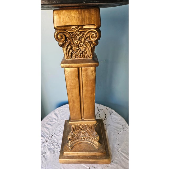Neoclassical Gilt Porcelain Marble Top Column Pedestal Stand Table For Sale - Image 3 of 10
