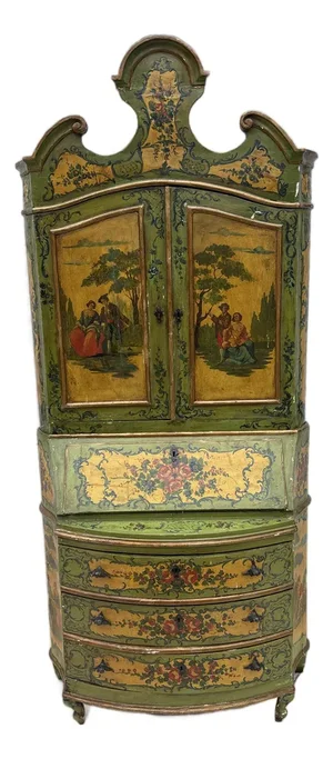 19th Century Paint Decorated Venetian Secretary' Bookcase