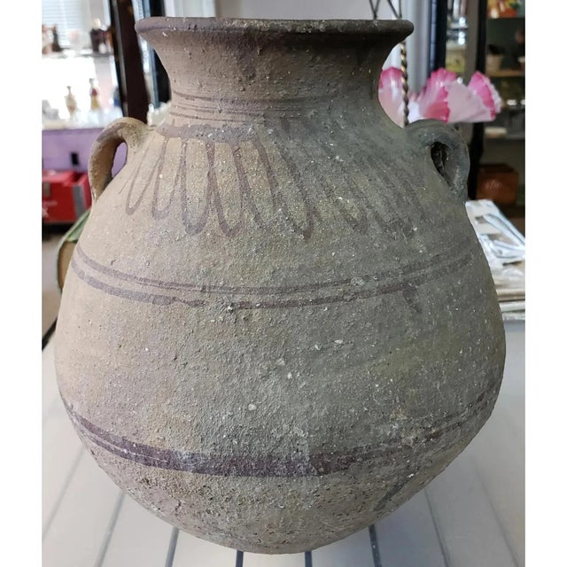 Mediterranean Circa 5th-7th Century Eastern Mediterranean Levatine Terracotta Slip Decorated Storage Jar With Loop Handles For Sale - Image 3 of 8