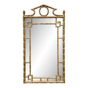 Mid-Century Italian Regency Giltwood Faux Bamboo Wall Mirror - Greek Key & Pineapples