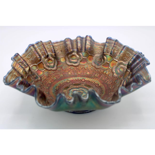 Traditional Antique Carnival Glass Amethyst Ruffled Bowl For Sale - Image 3 of 9