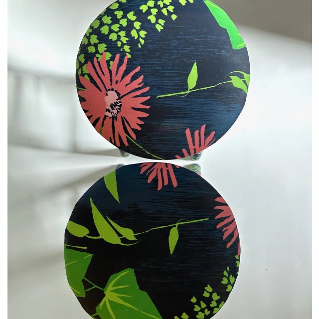 Pair of Vintage Greeff "Summertime Collection" Fabric Wrapped Wooden Counter Stools For Sale - Image 13 of 18