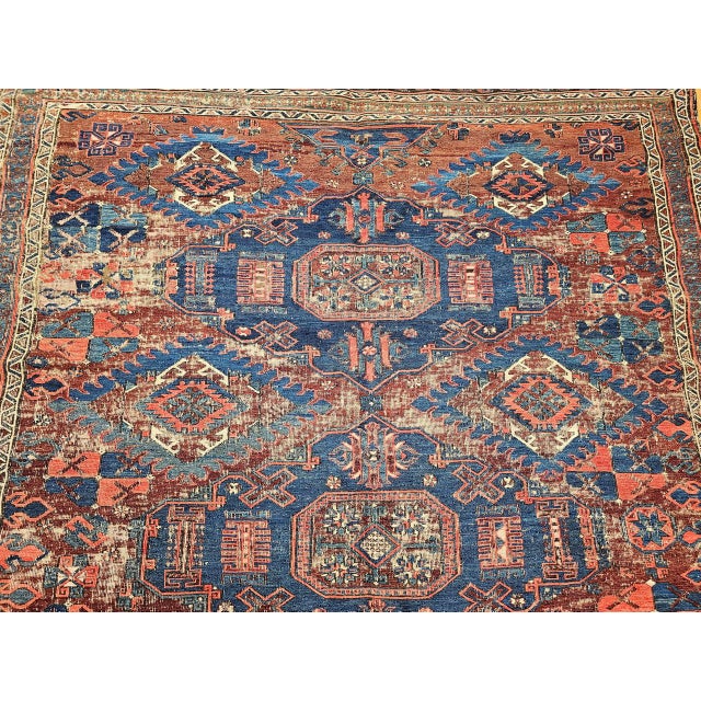 Late 19th Century Caucasian Soumak Rug, Handwoven Allover Geometric, Red & Blue, 5' x 7' For Sale - Image 10 of 17