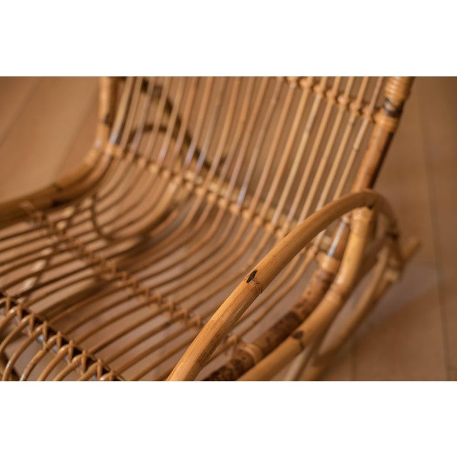 Vintage Sculptural Franco Albini Style High Back Bamboo Rocking Chair For Sale - Image 9 of 18
