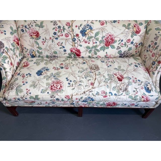 Vintage Hickory Chair Chinese Chippendale Floral Upholsterered Camelback Sofas in Lee Jofa Fabric - A Pair For Sale In New York - Image 6 of 12
