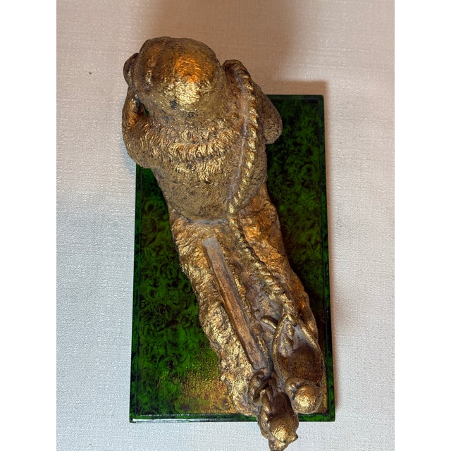 Mid-Century James Mont Style Bespoke Hand Gilt & Faux Malachite "Monkey Business" Art Sculpture / Business Card Holder - Newly Painted For Sale - Image 12 of 12