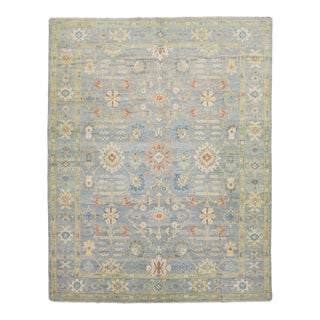 Apadana's Modern Sultanabad Floral Wool Rug Handmade in Gray and Blue For Sale