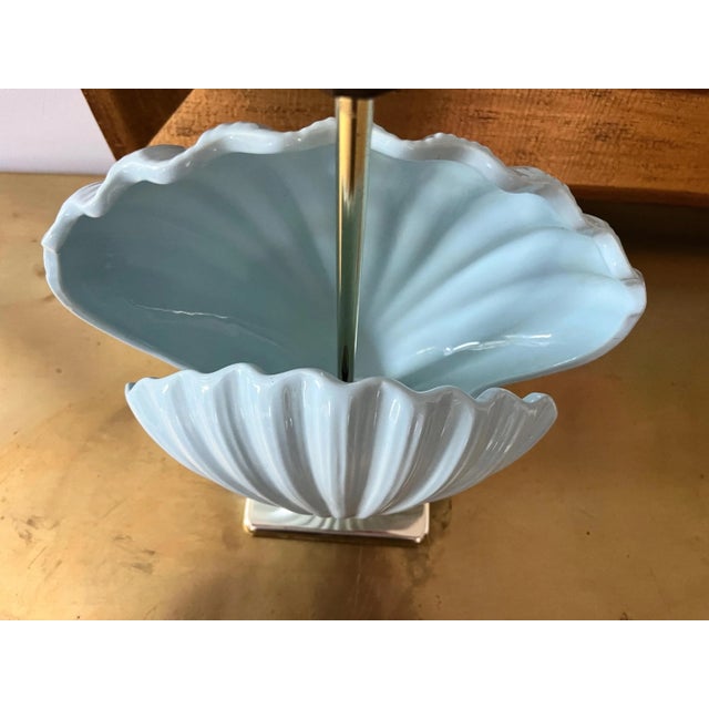 Sky Blue Sky Blue Ceramic Shell Lamp & Shade, C1970 For Sale - Image 8 of 18
